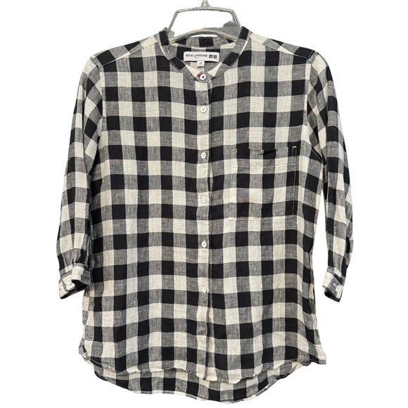 Uniqlo x Ines de la Fressange Gingham Check Blouse XS Black White - Picture 1 of 4